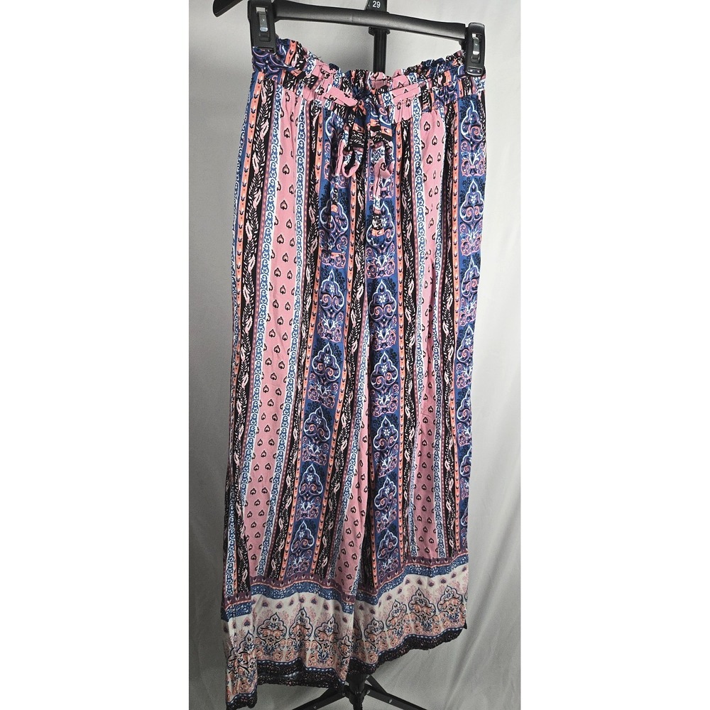 Wide Leg Palazzo Pants Size S Pink Blue Paisley Print Boho Hippie Chic Festival